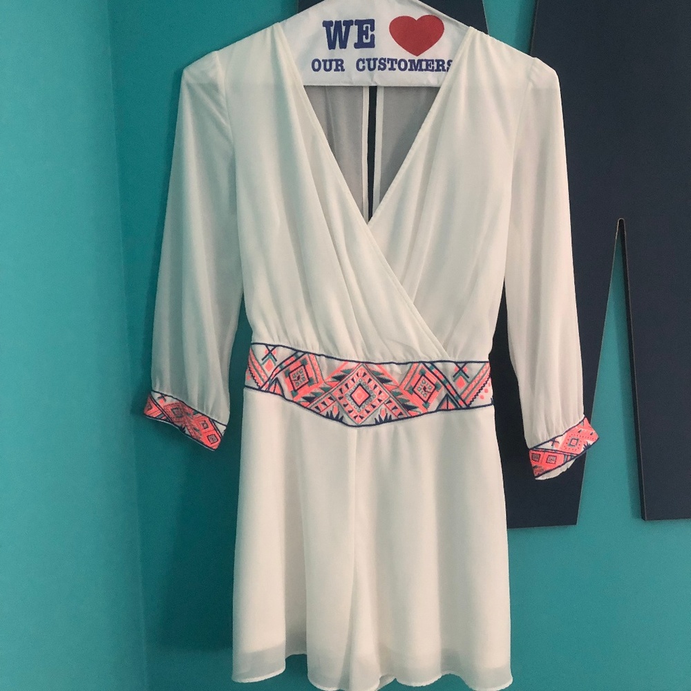 White Romper with Decorative Waistband